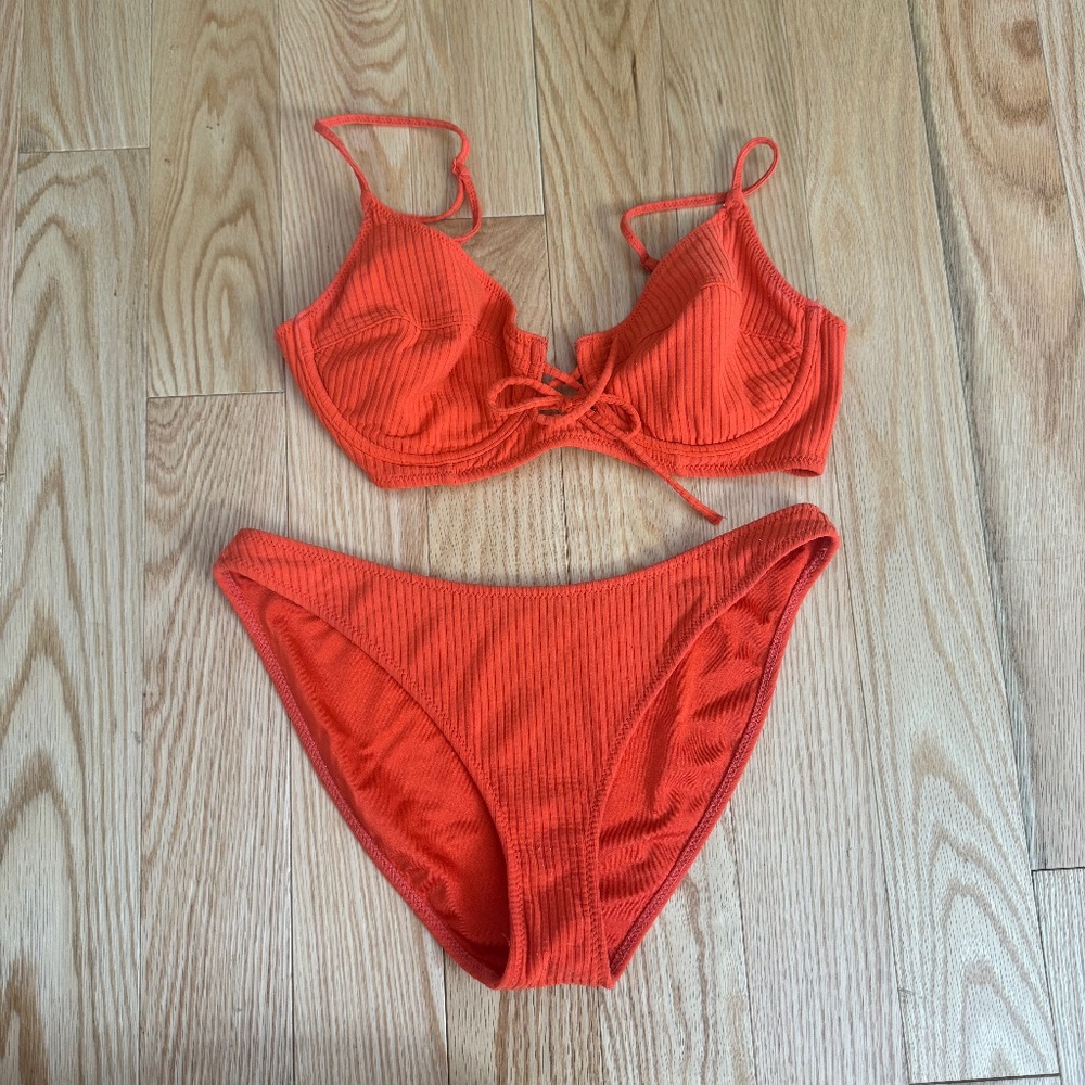 Red Ribbed Bikini